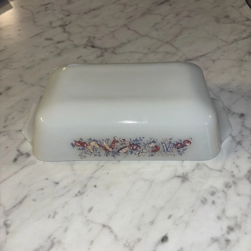 Vintage Corning Ware Garden Harvest‎ Milk Glass Loaf Pan 1.5 Qt Baking Dish USA